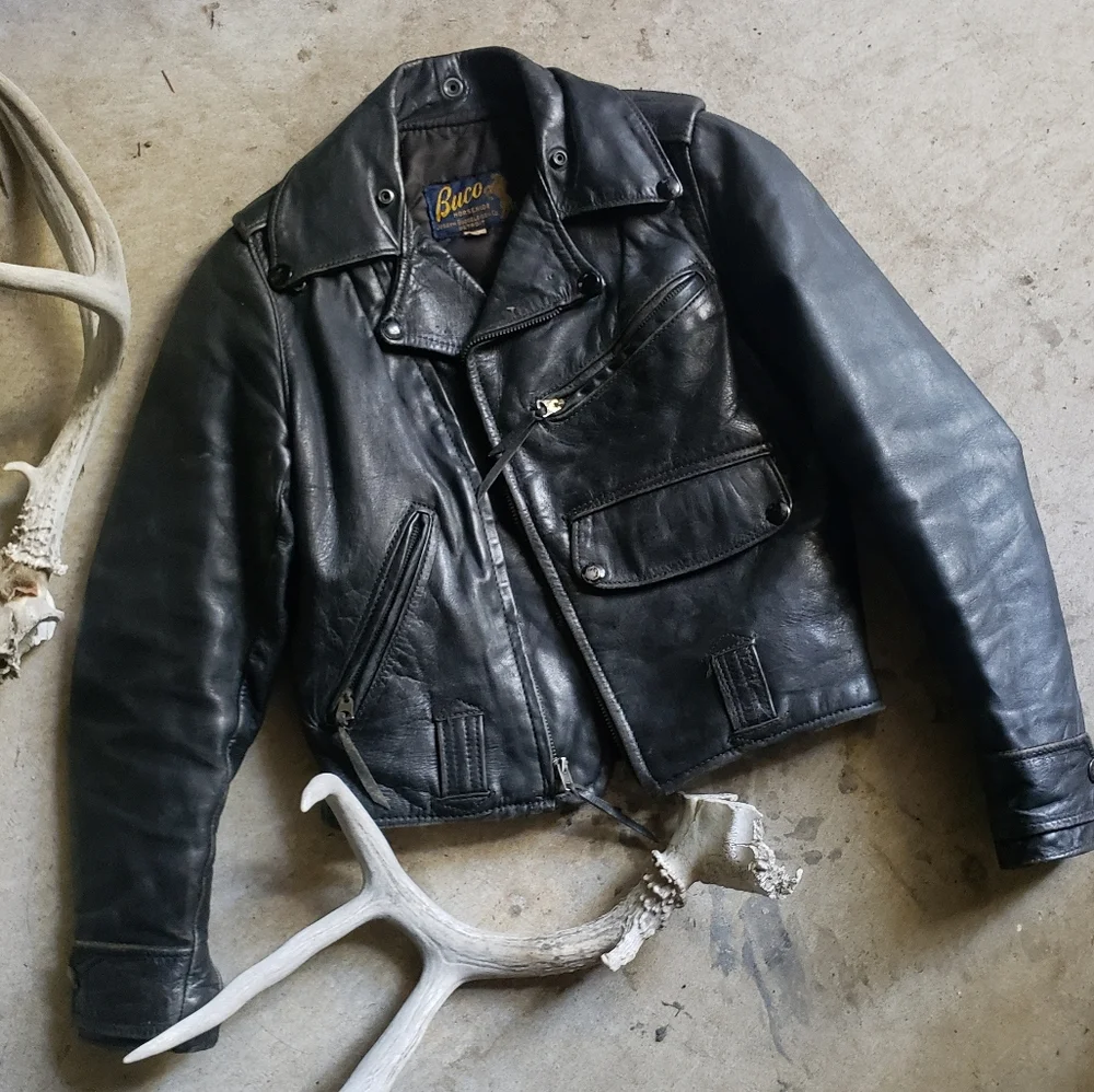 1950s Horsehide Leather Jacket Moto Biker XXS